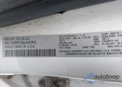 2020 Ram 1500 Tradesman 4X4 6'4 Box z USA, uszkodzony, nr VIN 1C6RRFCG5LN338842